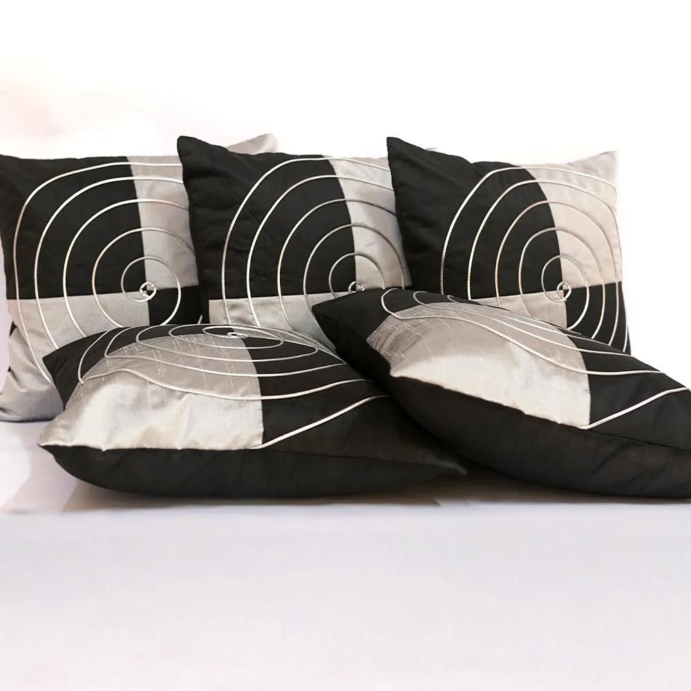Silk Black &Grey Cushion Cover Set of 5