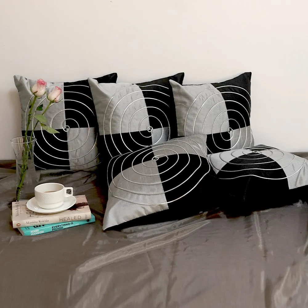 Silk Black &Grey Cushion Cover Set of 5