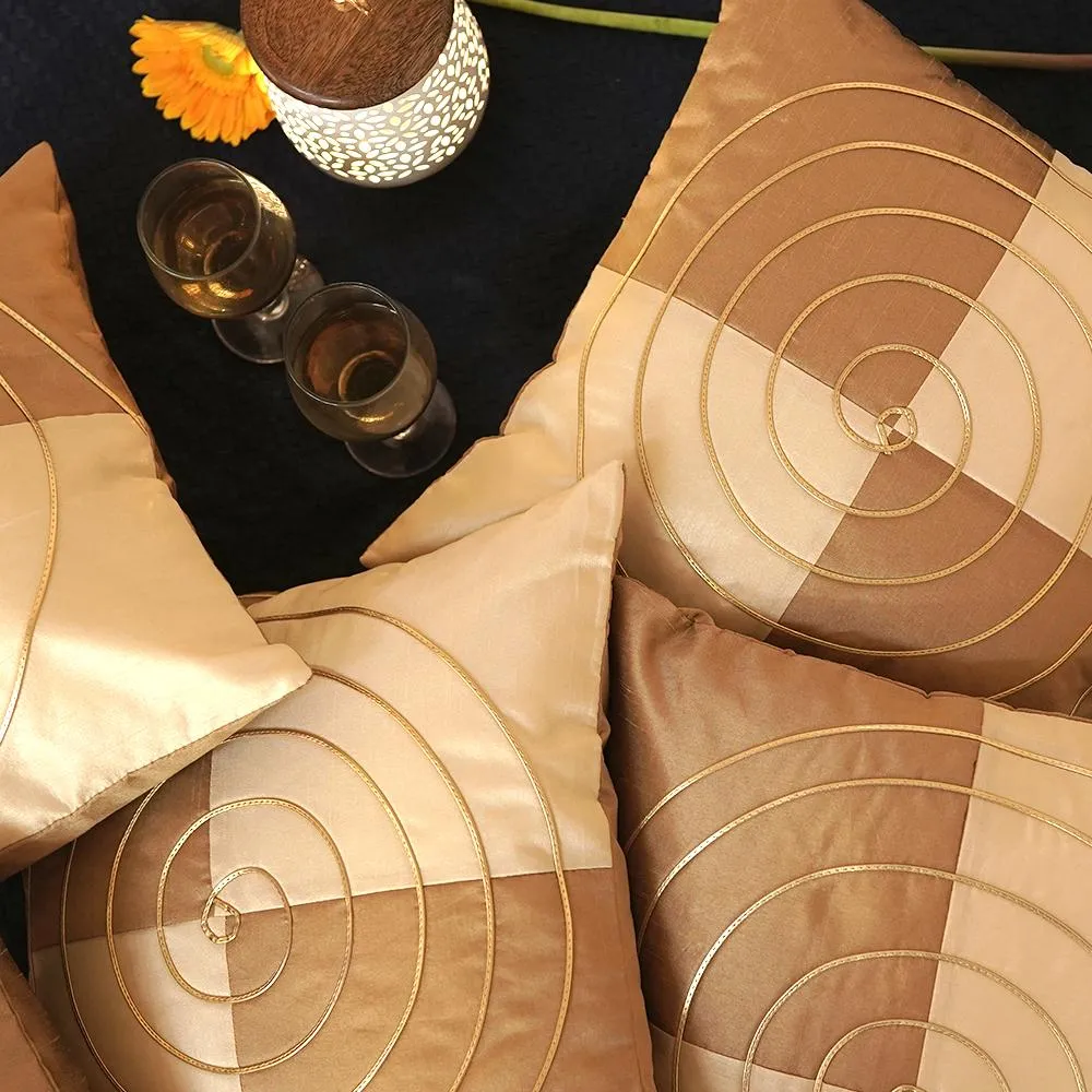 Silk Gold & Beige Cushion Cover Set of 5