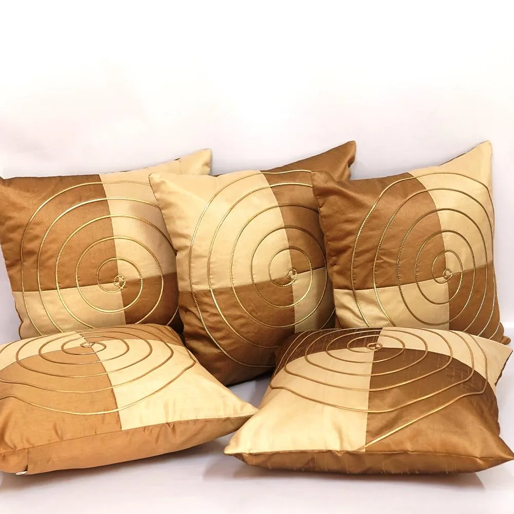 Silk Gold & Beige Cushion Cover Set of 5