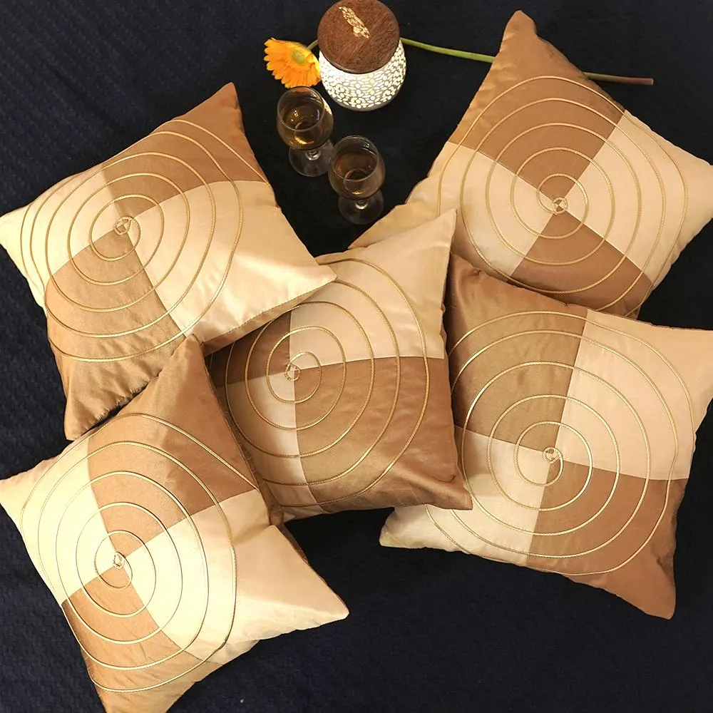 Silk Gold & Beige Cushion Cover Set of 5