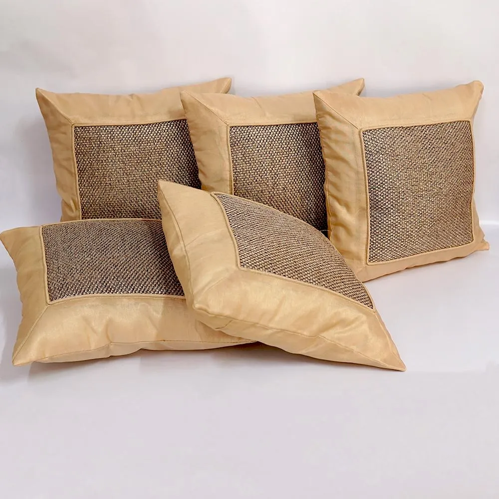 Silk Thread Gold Cushion Cover Set of 5