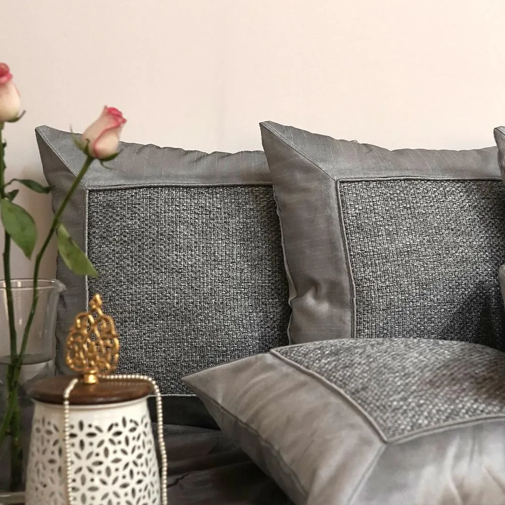 Silk Thread Grey Cushion Cover Set of 5