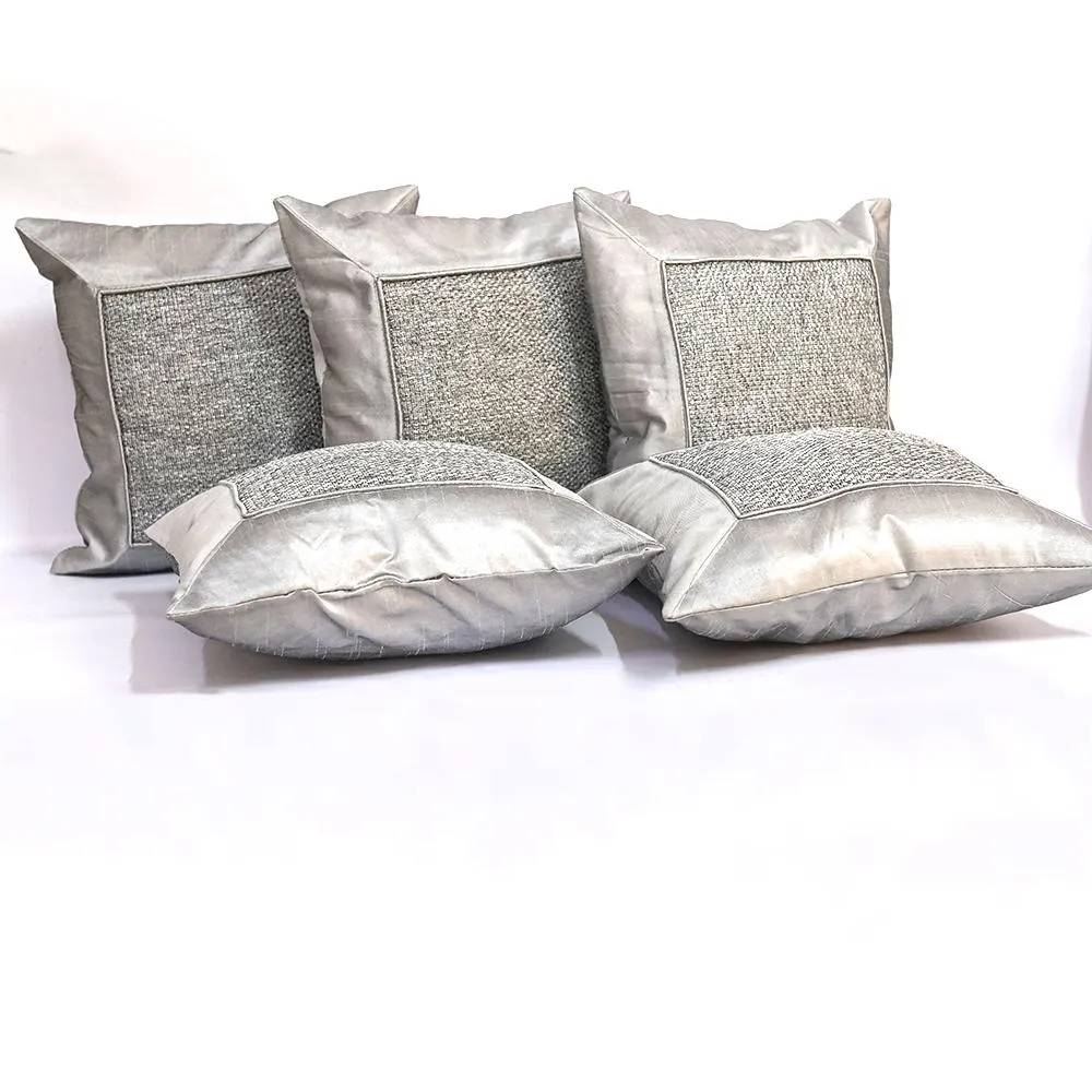 Silk Thread Grey Cushion Cover Set of 5