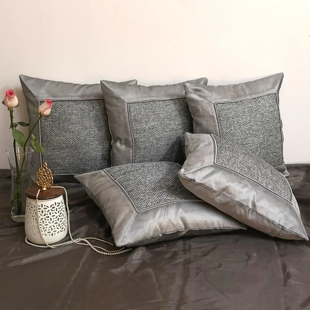 Silk Thread Grey Cushion Cover Set of 5