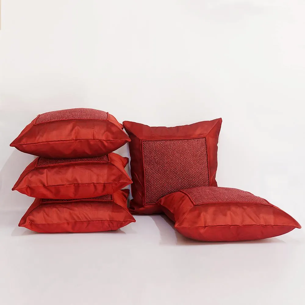 Silk Thread Maroon Cushion Cover Set of 5