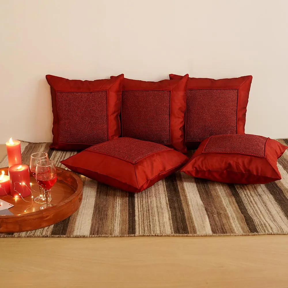 Silk Thread Maroon Cushion Cover Set of 5