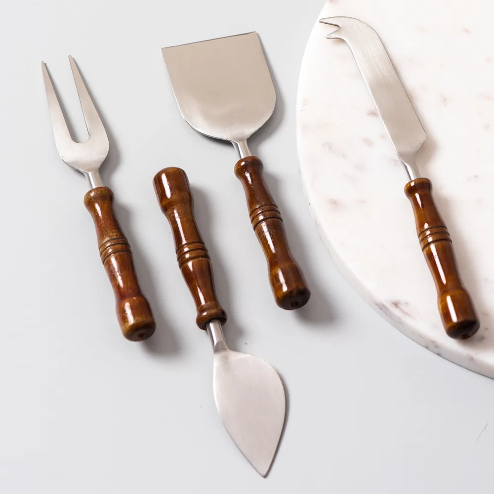 Silver and Brown Stainless Steel Wood Cheese Knives Set Of 4