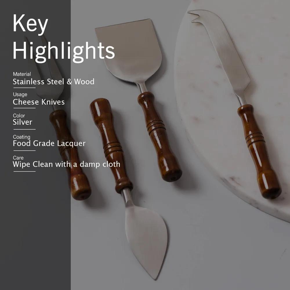 Silver and Brown Stainless Steel Wood Cheese Knives Set Of 4