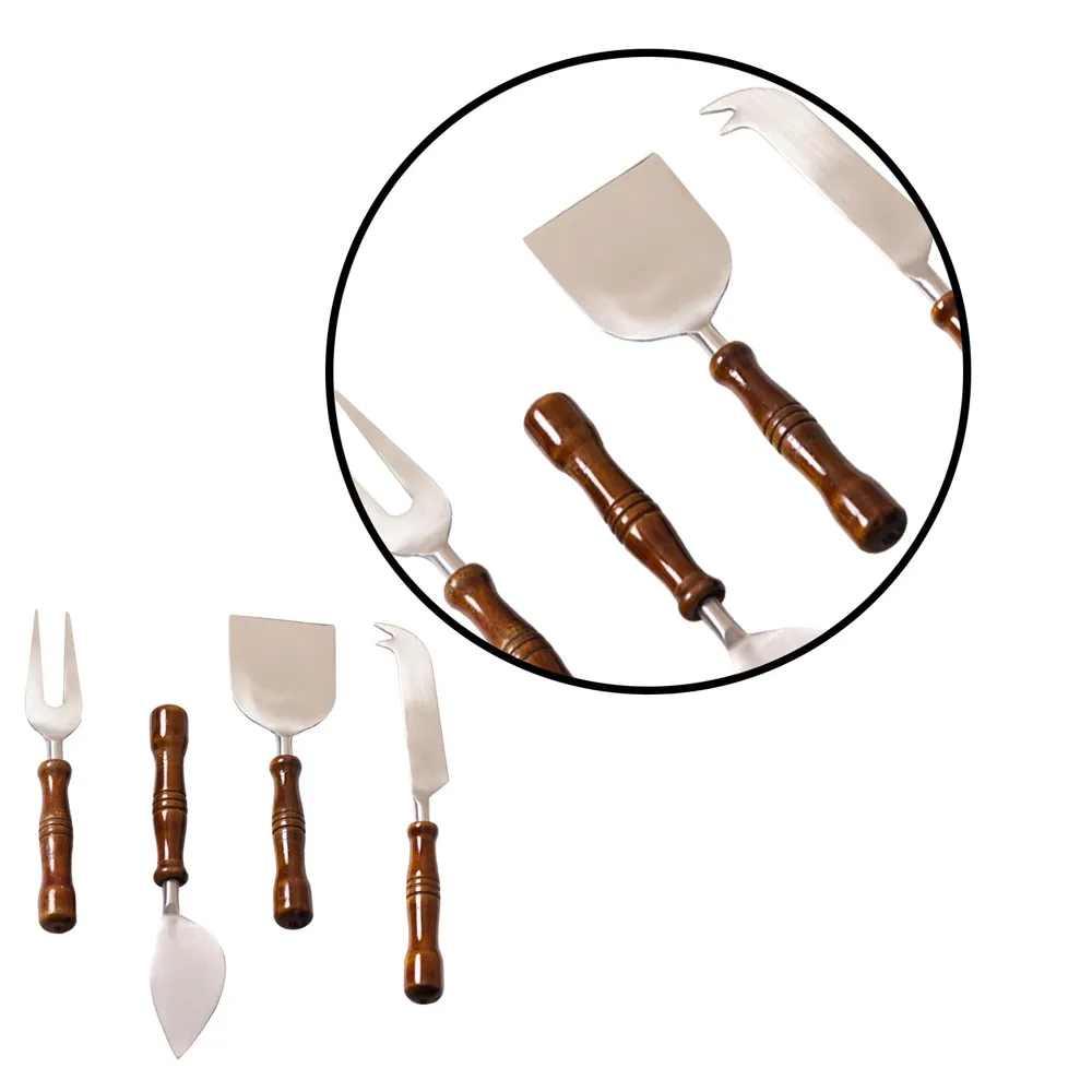 Silver and Brown Stainless Steel Wood Cheese Knives Set Of 4