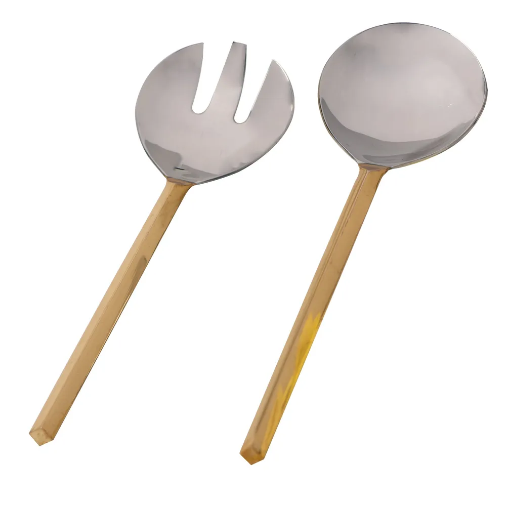 Silver and Gold Stainless Steel Serving Spoon Set Of 2