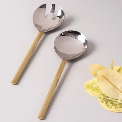 Silver and Gold Stainless Steel Serving Spoon Set Of 2