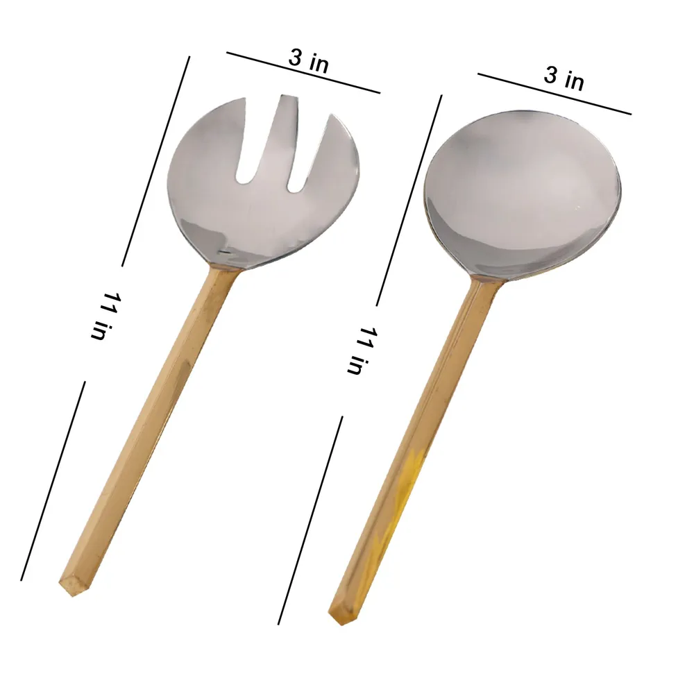 Silver and Gold Stainless Steel Serving Spoon Set Of 2
