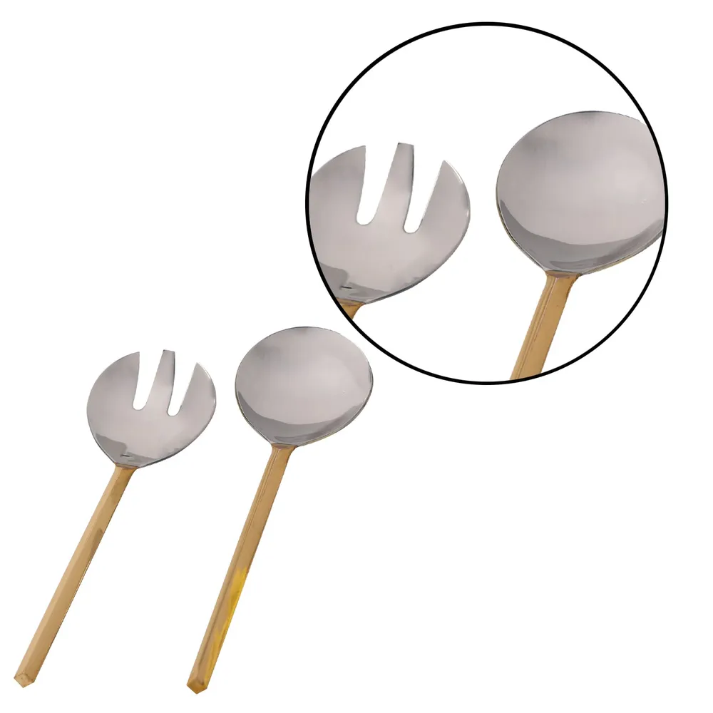 Silver and Gold Stainless Steel Serving Spoon Set Of 2
