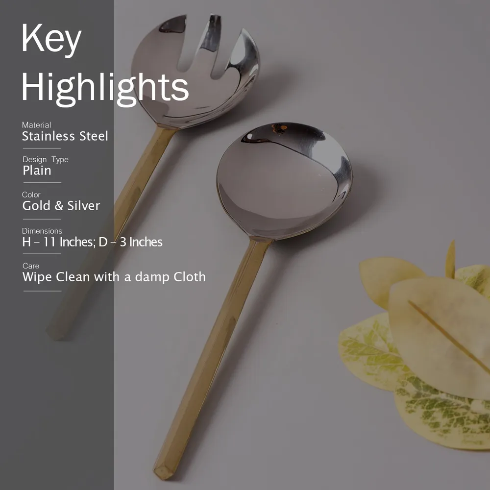 Silver and Gold Stainless Steel Serving Spoon Set Of 2