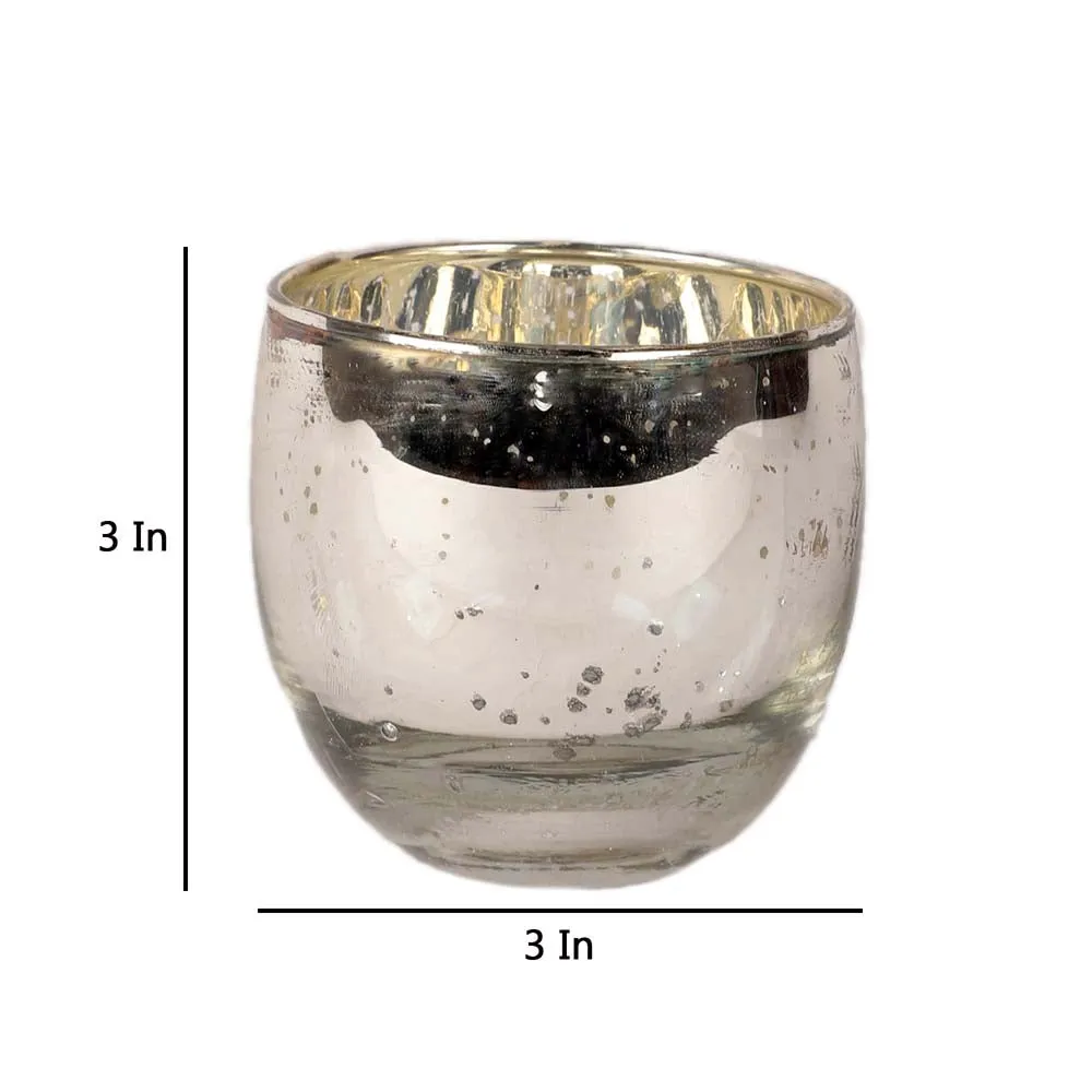 Silver Crafted Big Glass Tea Light Candle Holders Set of 4