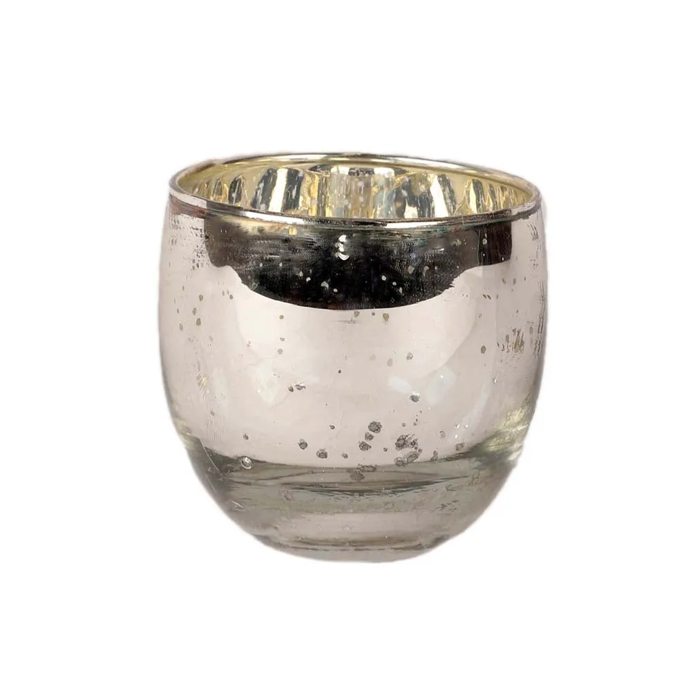 Silver Crafted Big Glass Tea Light Candle Holders Set of 4