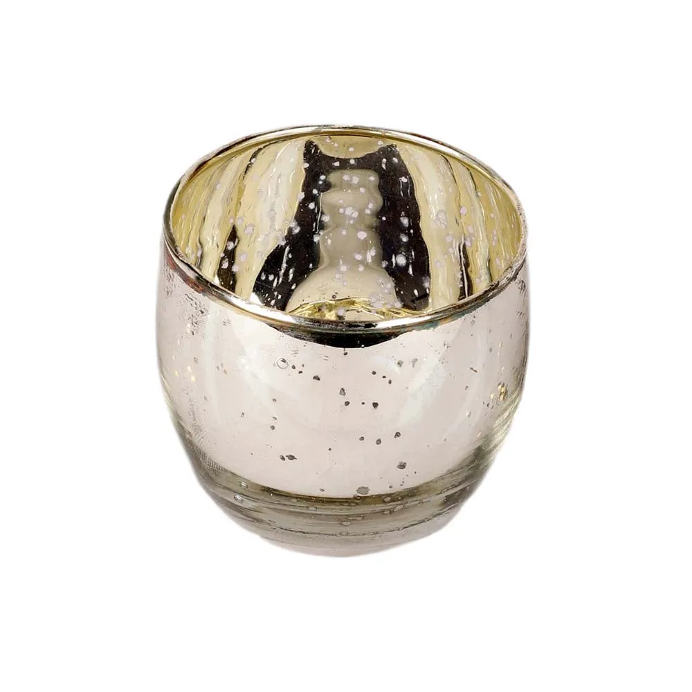 Silver Crafted Big Glass Tea Light Candle Holders Set of 4