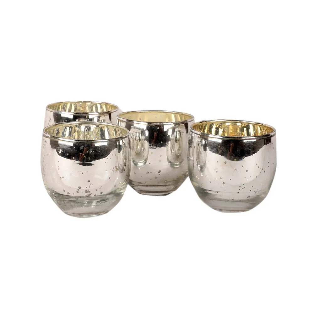 Silver Crafted Big Glass Tea Light Candle Holders Set of 4