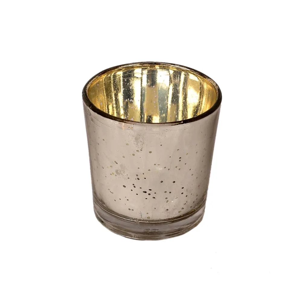 Silver Crafted Small Glass Tea Light Candle Holders Set of 4