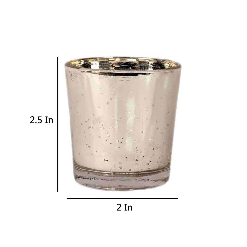 Silver Crafted Small Glass Tea Light Candle Holders Set of 4