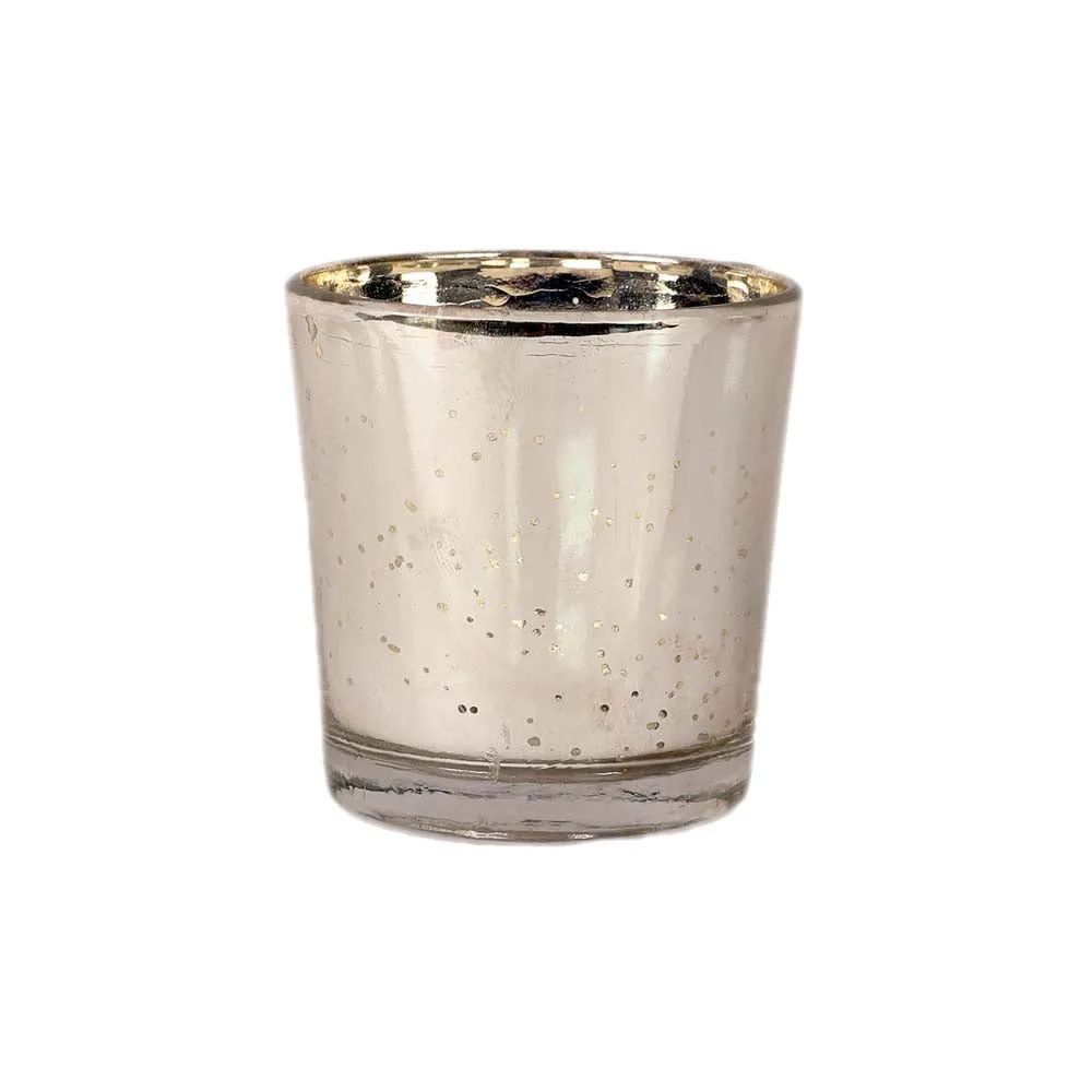 Silver Crafted Small Glass Tea Light Candle Holders Set of 4