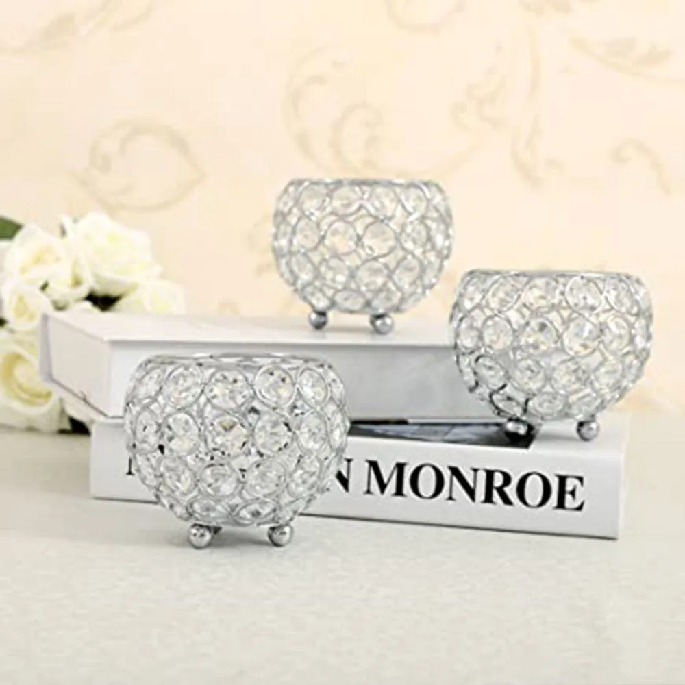Silver Crystals Tea Light Candle Holder Set Of 2