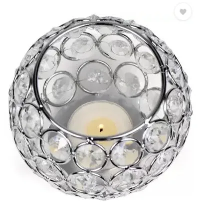 Silver Crystals Tea Light Candle Holder Set Of 2