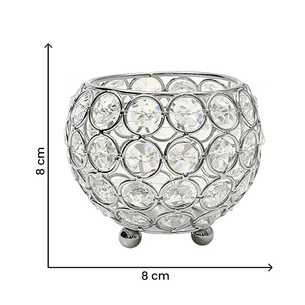 Silver Crystals Tea Light Candle Holder Set Of 2