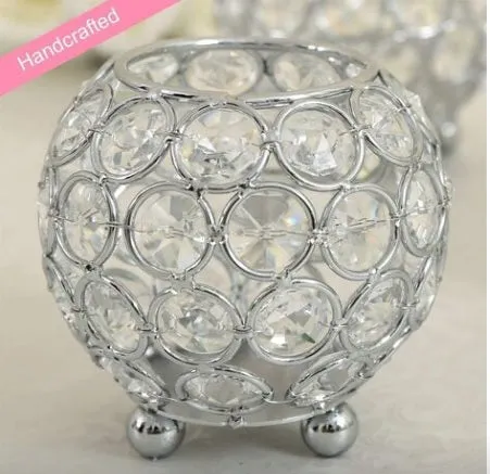 Silver Crystals Tea Light Candle Holder Set Of 2