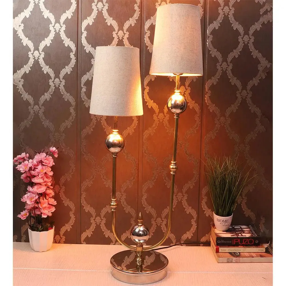 Silver Designer U Shaped Modern Aluminium Dual Table Lamp