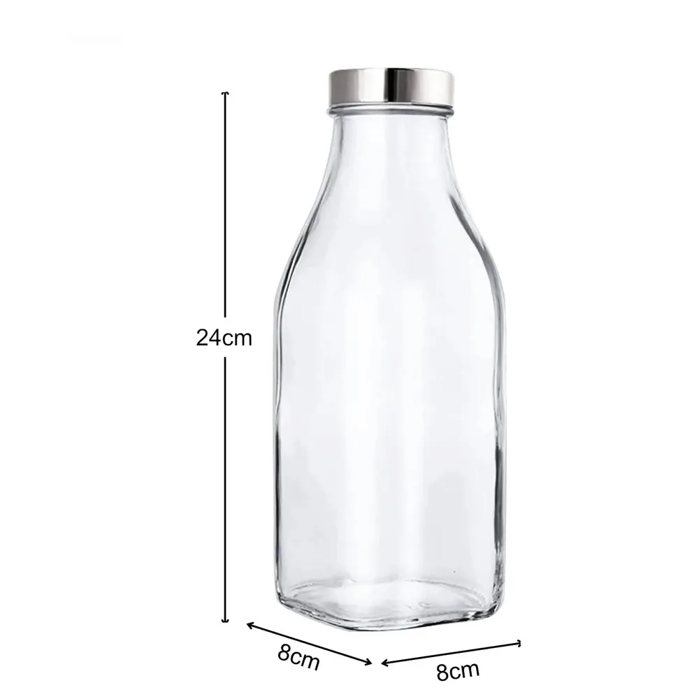 Silver Lid Square Airtight Glass Bottle Set Of 2 (500 ml)