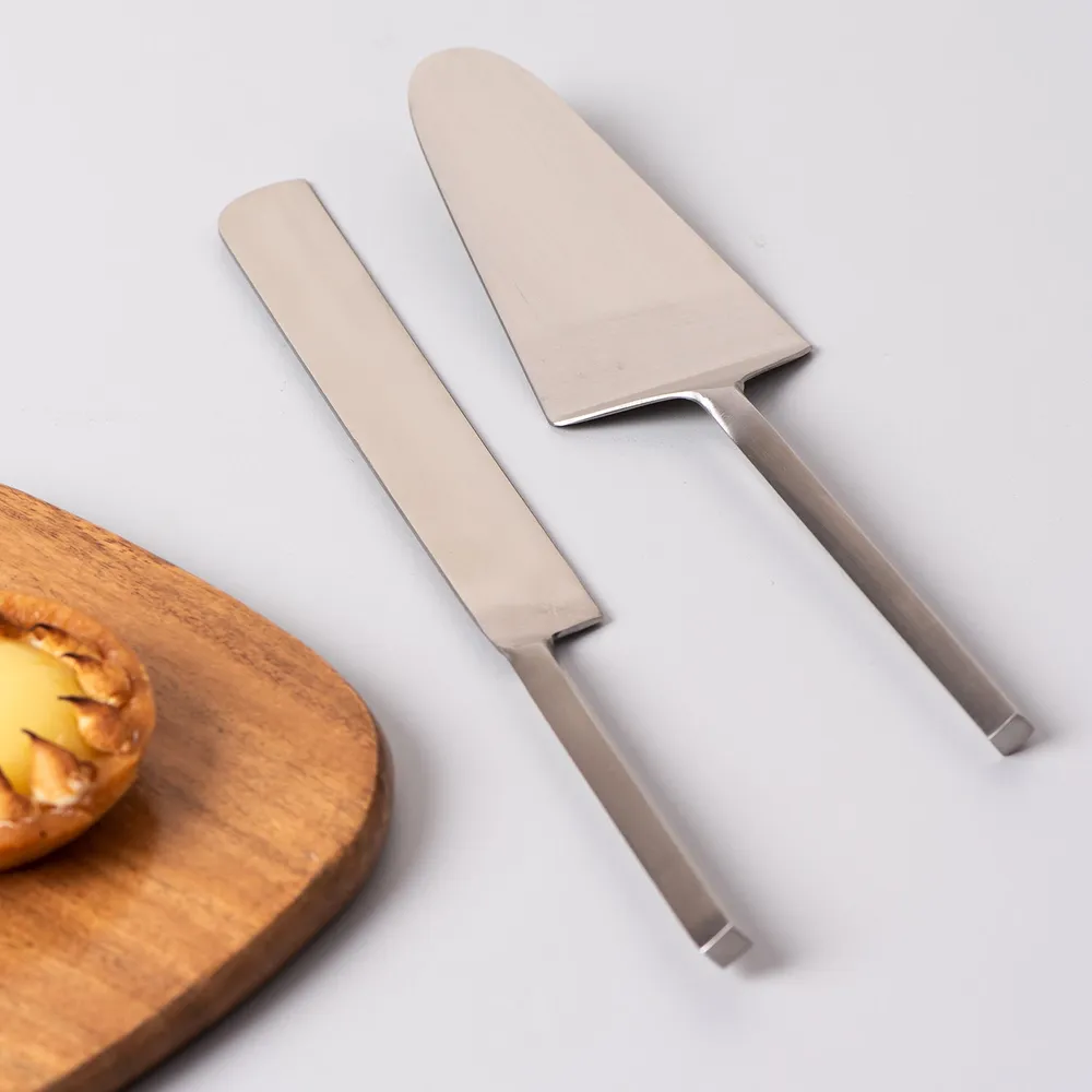 Silver Stainless Steel Classic Dessert Server Set Of 2