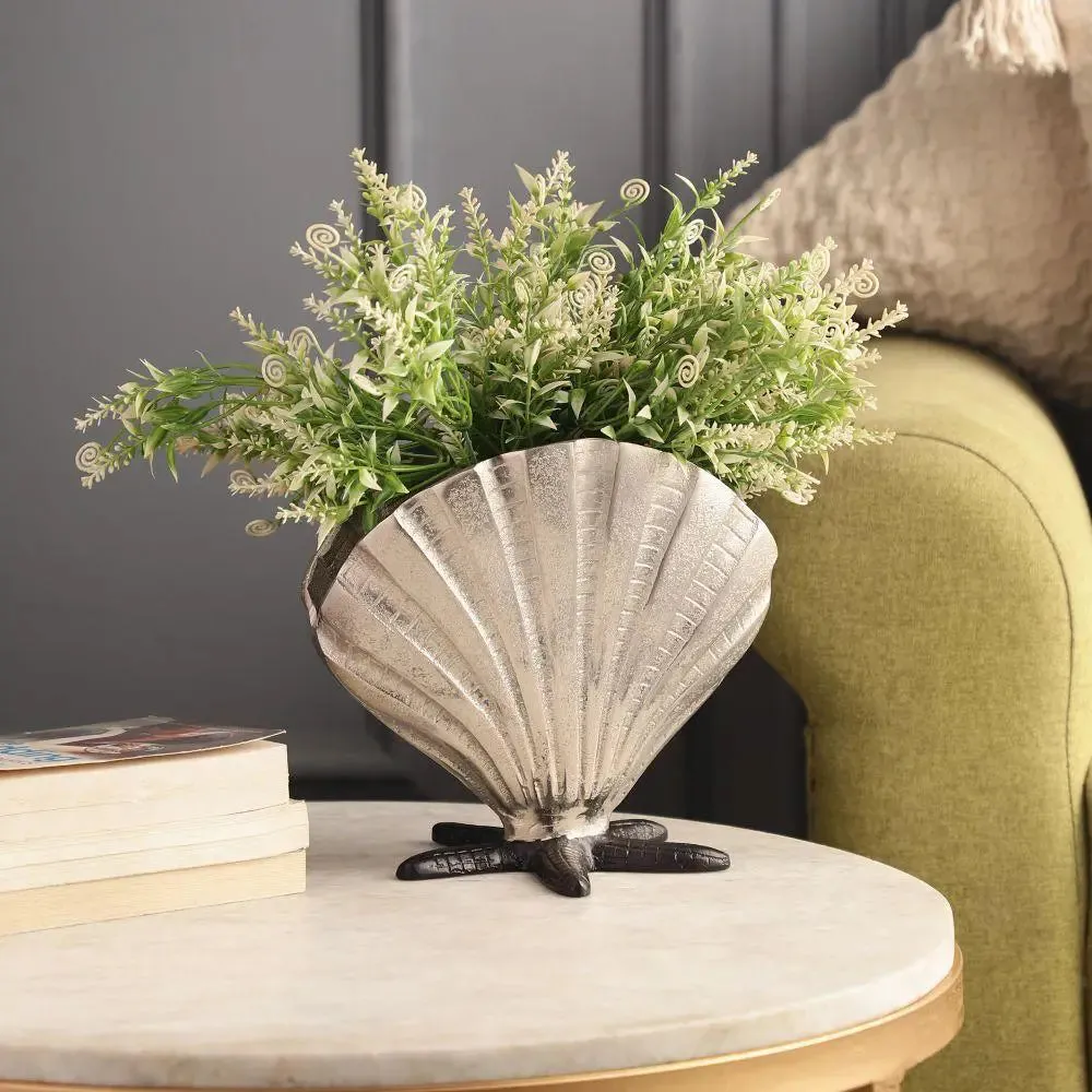 Silver-Toned Seashell Modern Vase for Home/Office