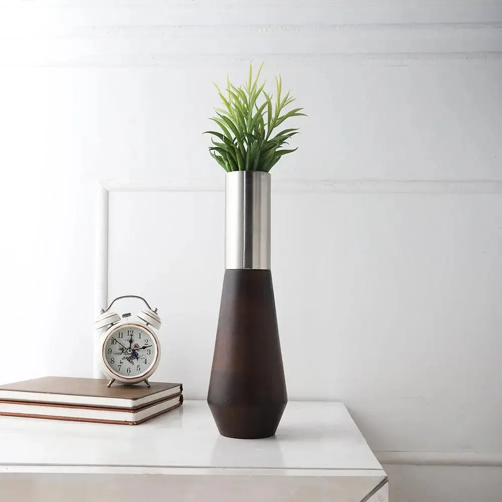 Silver & Wooden Ancient Motif Classic Small Decorative Vase