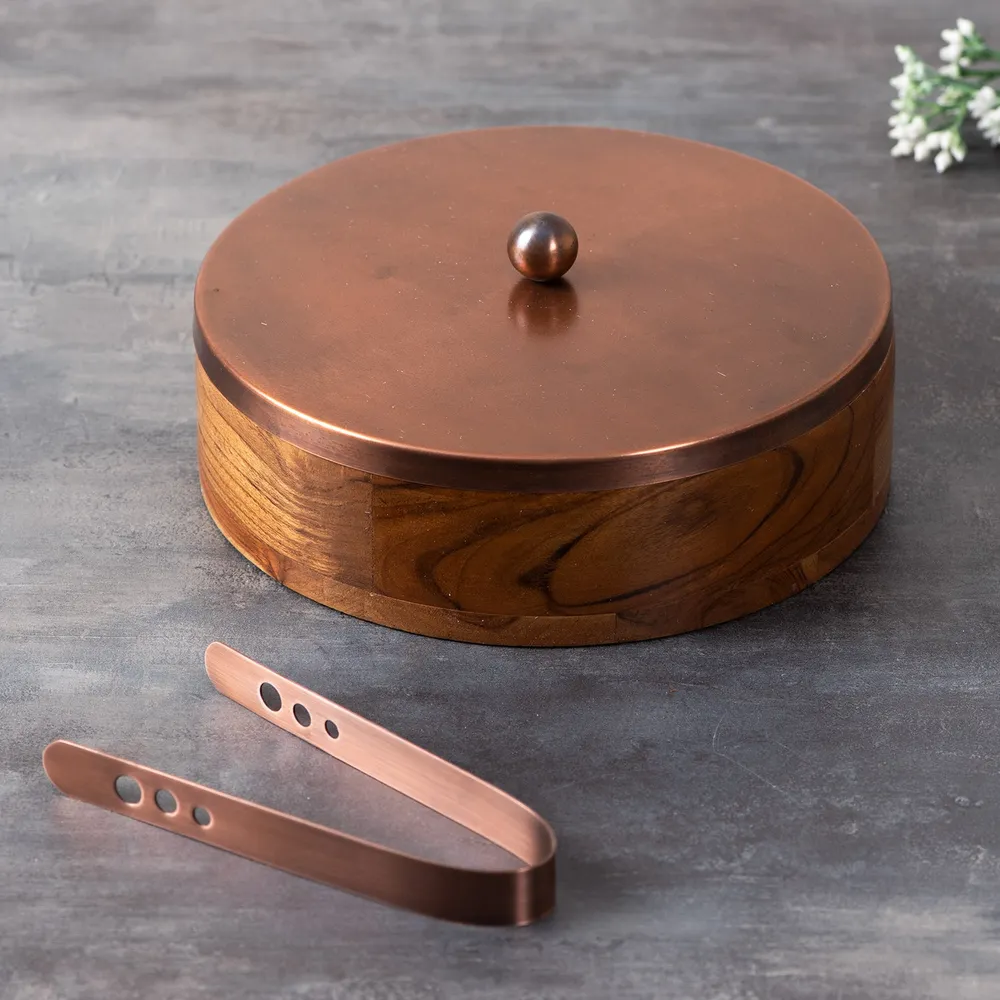 Silver Wooden Casserole/Chapatti Box With Tong