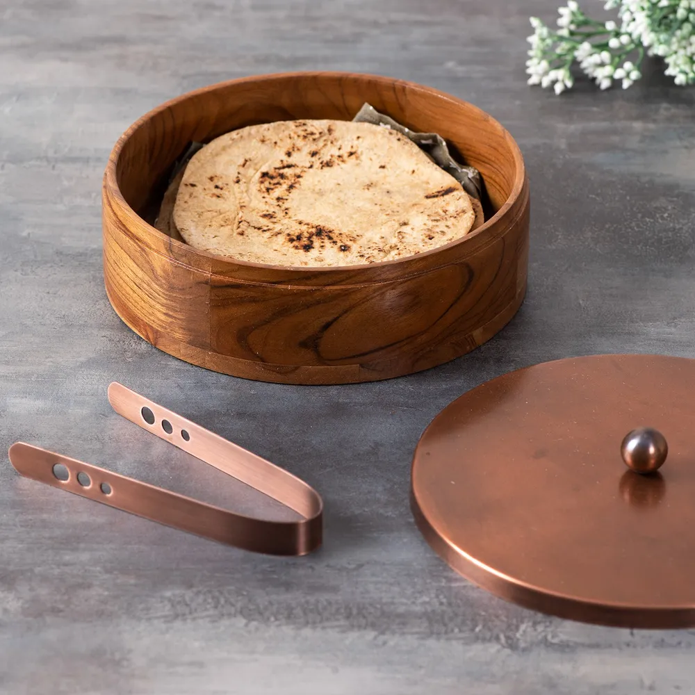 Silver Wooden Casserole/Chapatti Box With Tong