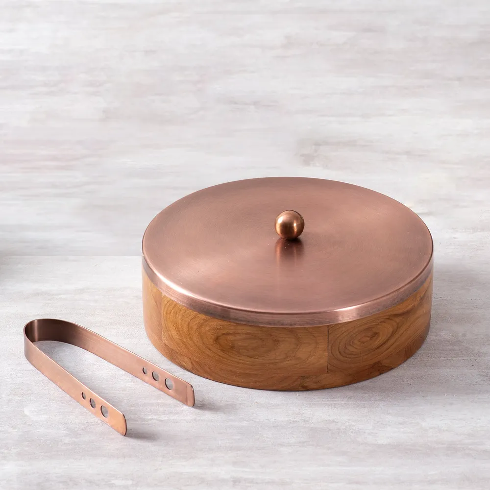 Silver Wooden Casserole/Chapatti Box With Tong