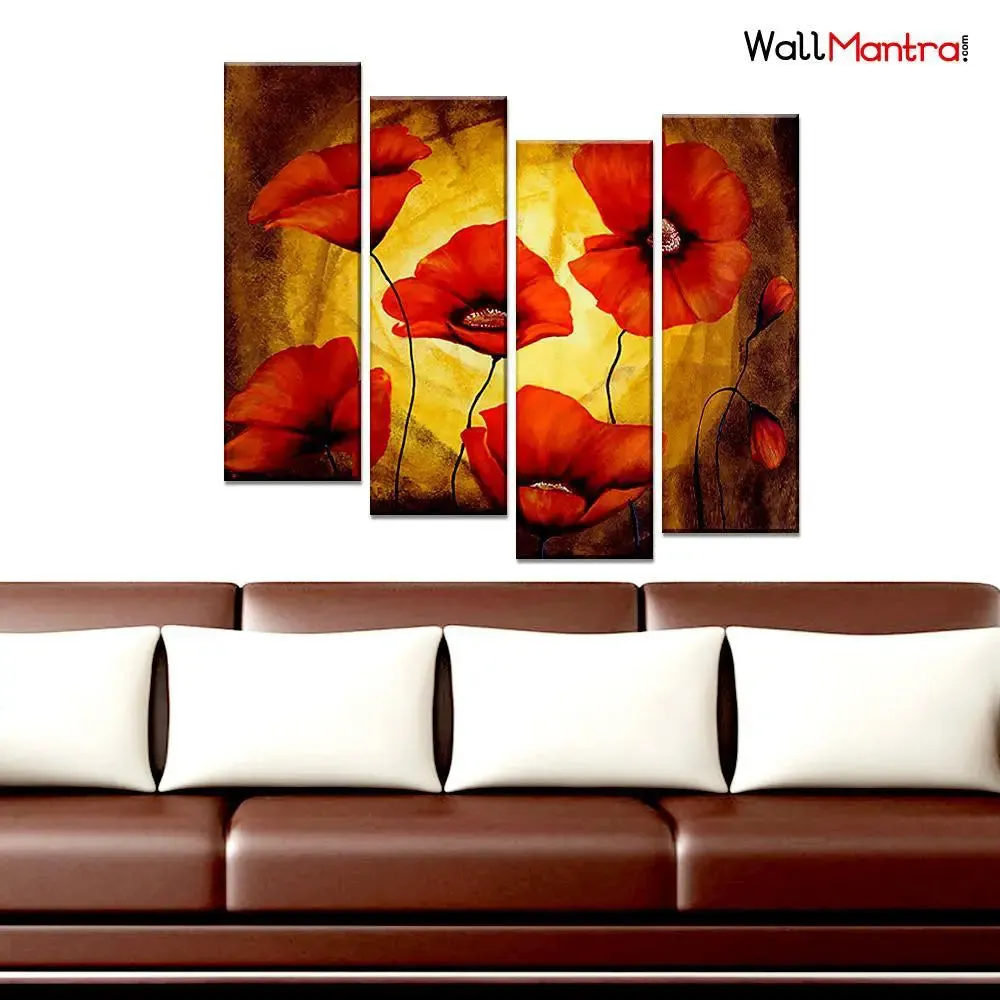 Simple Flower Wall Painting In Multiple Frames