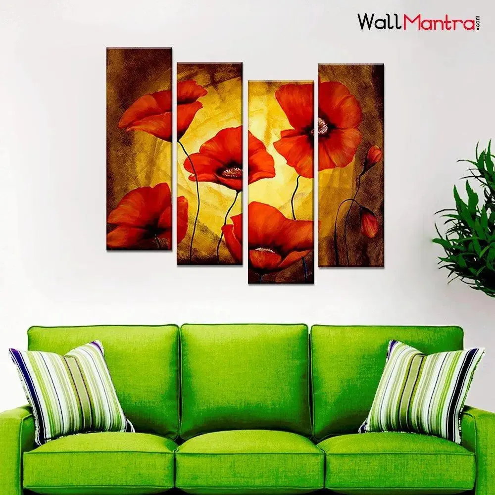 Simple Flower Wall Painting In Multiple Frames