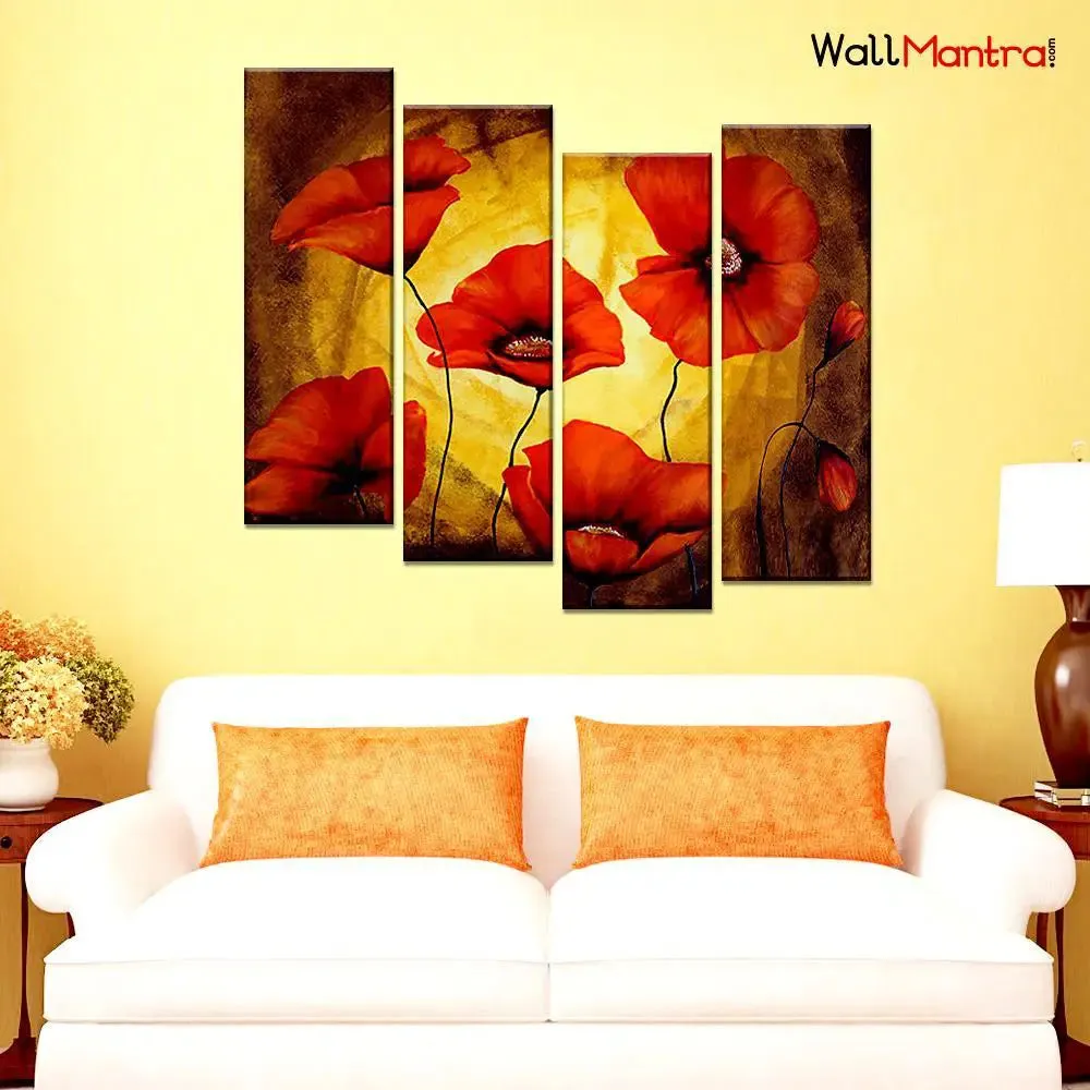 Simple Flower Wall Painting In Multiple Frames