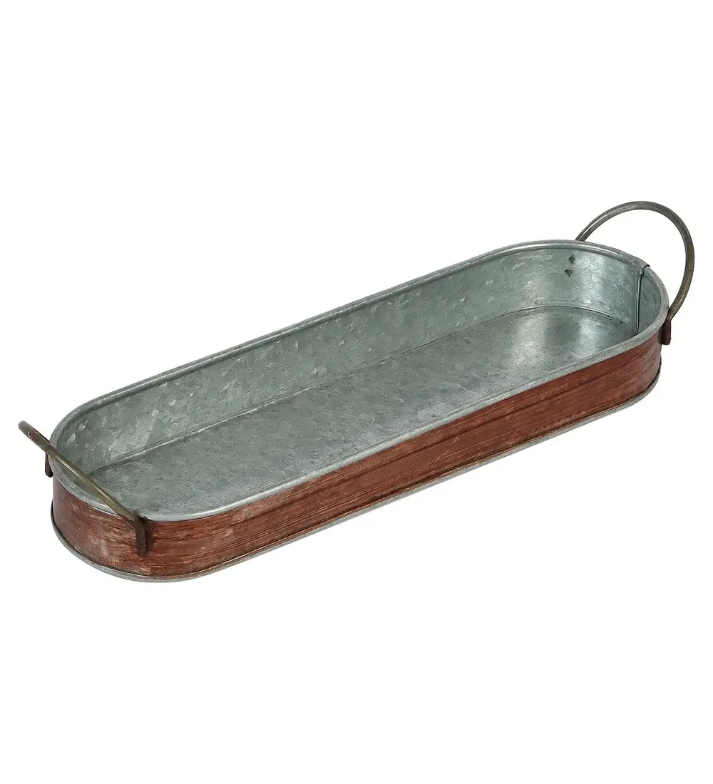 Simplistic Brown & Silver Metallic Table Planters with Tray (Set of 4)