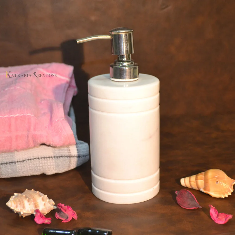 Simplistic Etched White Marble Soap Dispenser for Bathroom