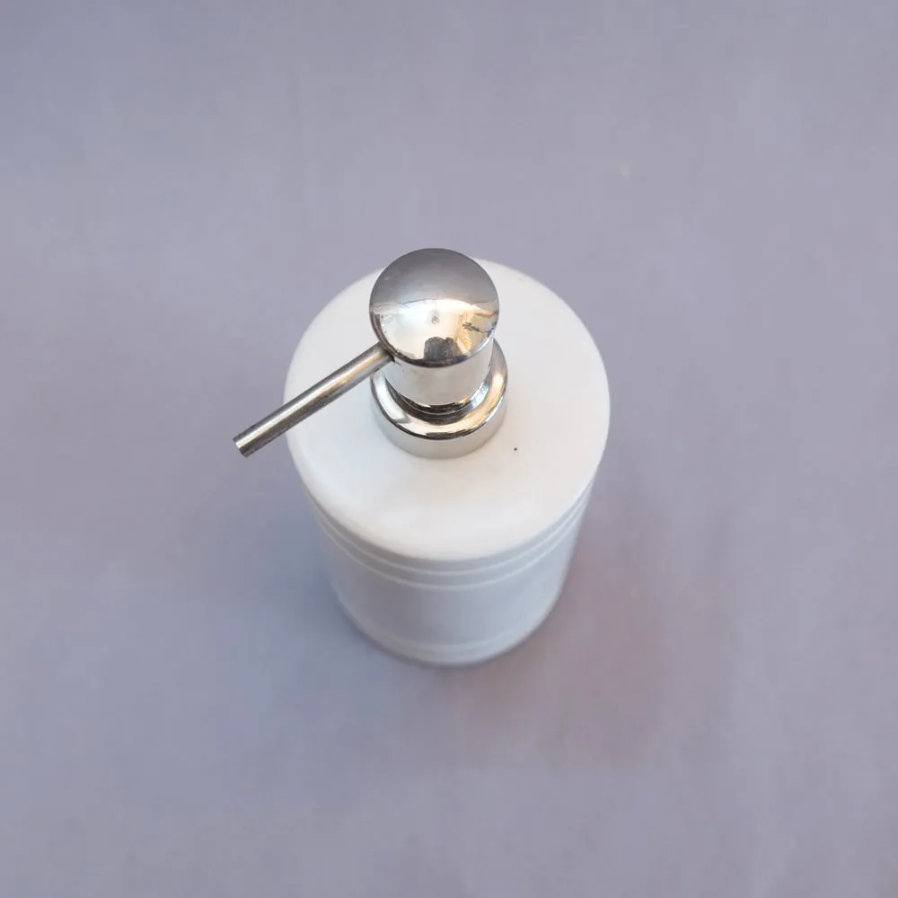 Simplistic Etched White Marble Soap Dispenser for Bathroom