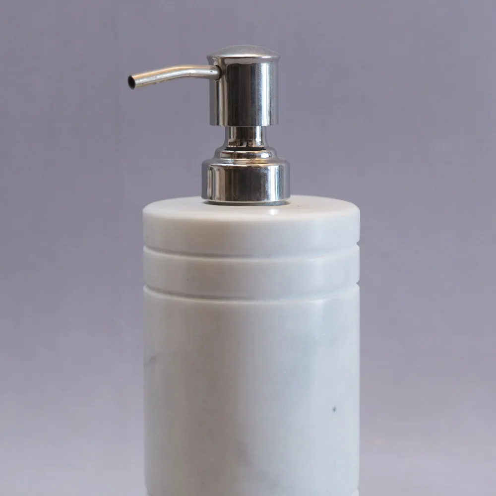 Simplistic Etched White Marble Soap Dispenser for Bathroom