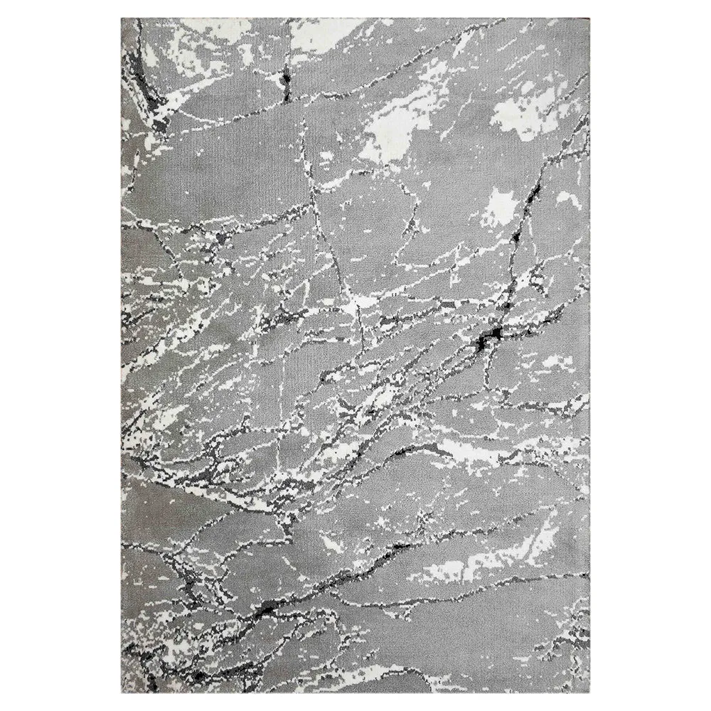 Simplistic Grey and White Abstract Print Polyester Carpet 2X5