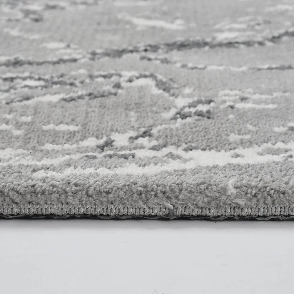 Simplistic Grey and White Abstract Print Polyester Carpet 2X5