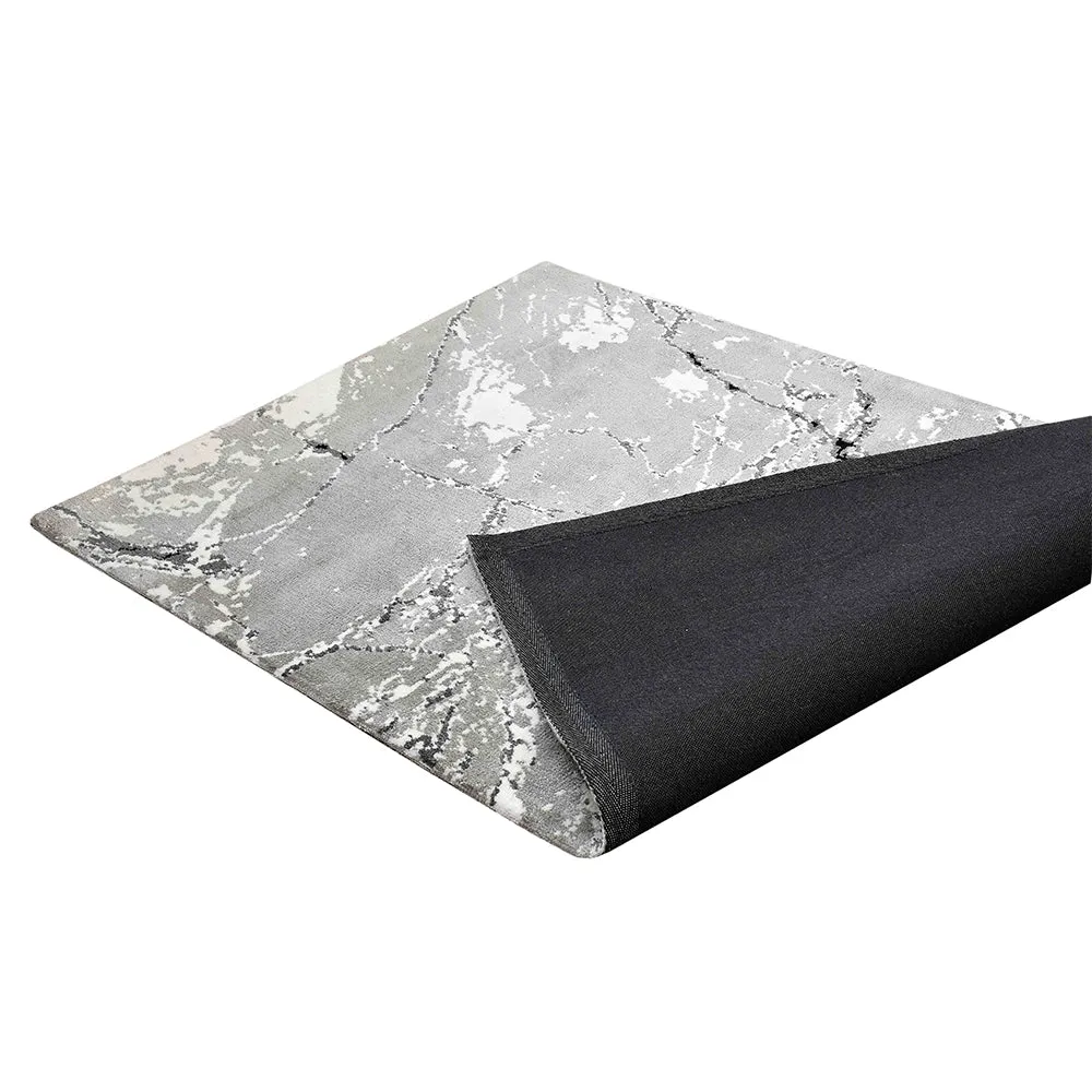 Simplistic Grey and White Abstract Print Polyester Carpet 2X5