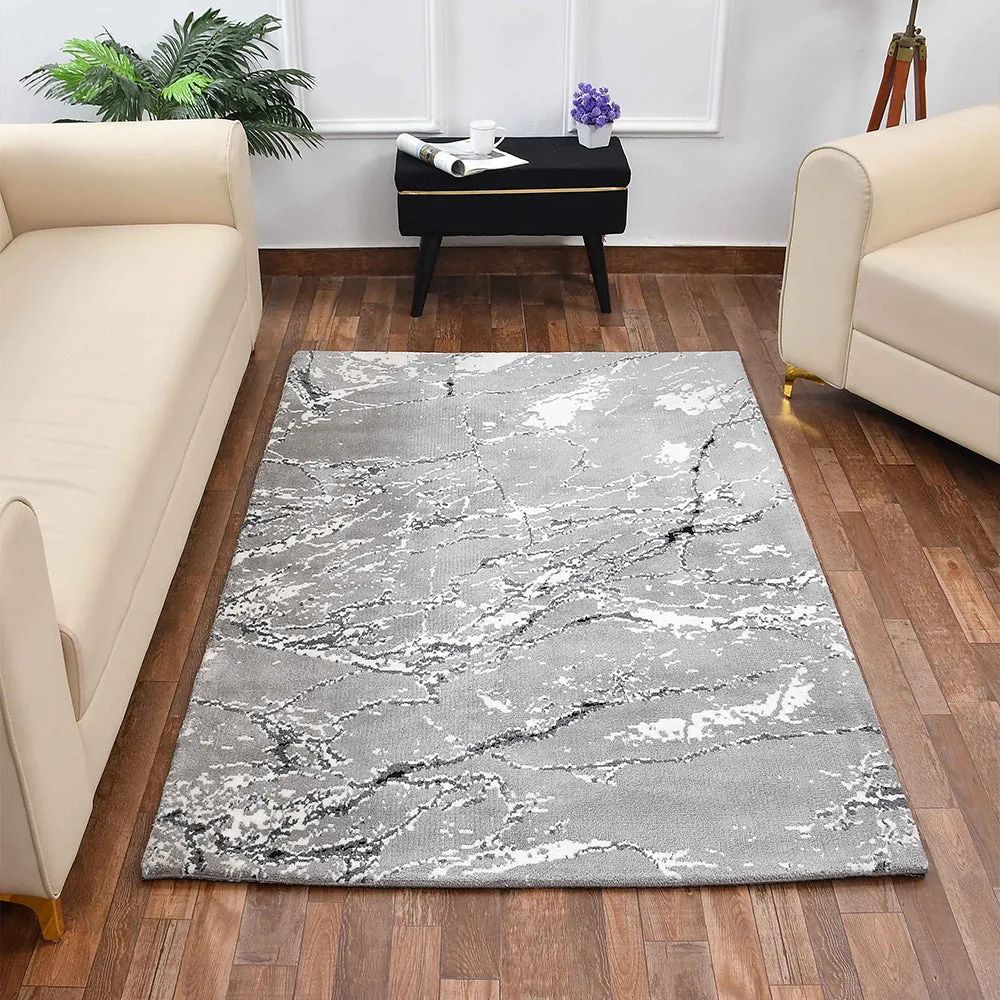 Simplistic Grey and White Abstract Print Polyester Carpet 2X5