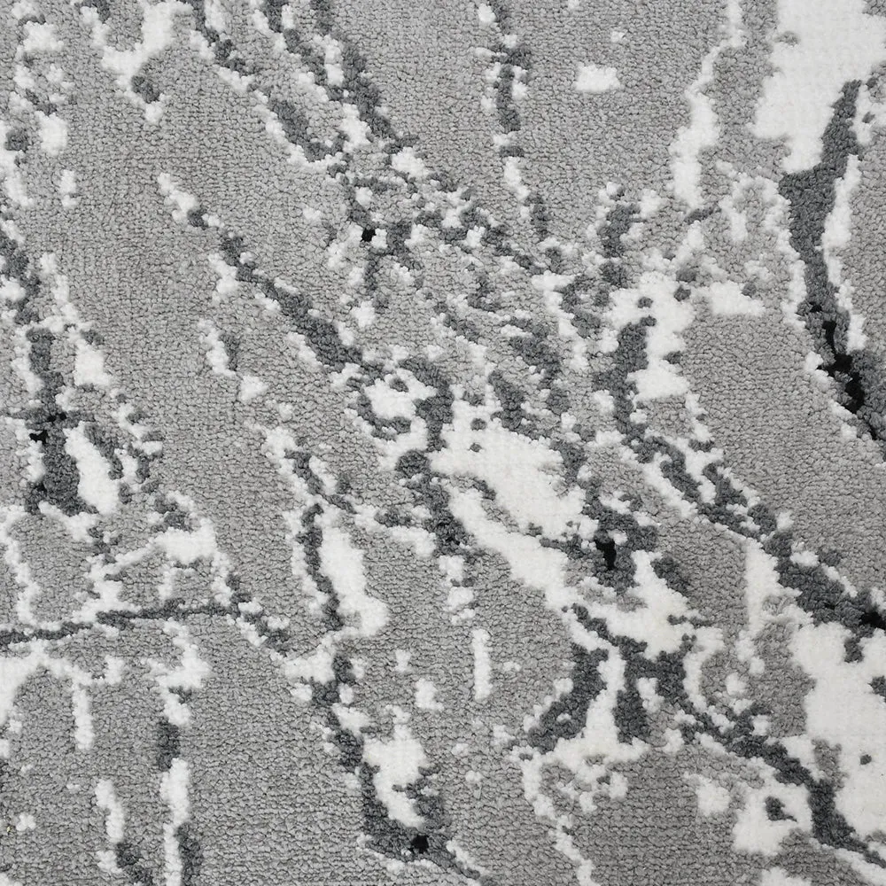 Simplistic Grey and White Abstract Print Polyester Carpet 2X5